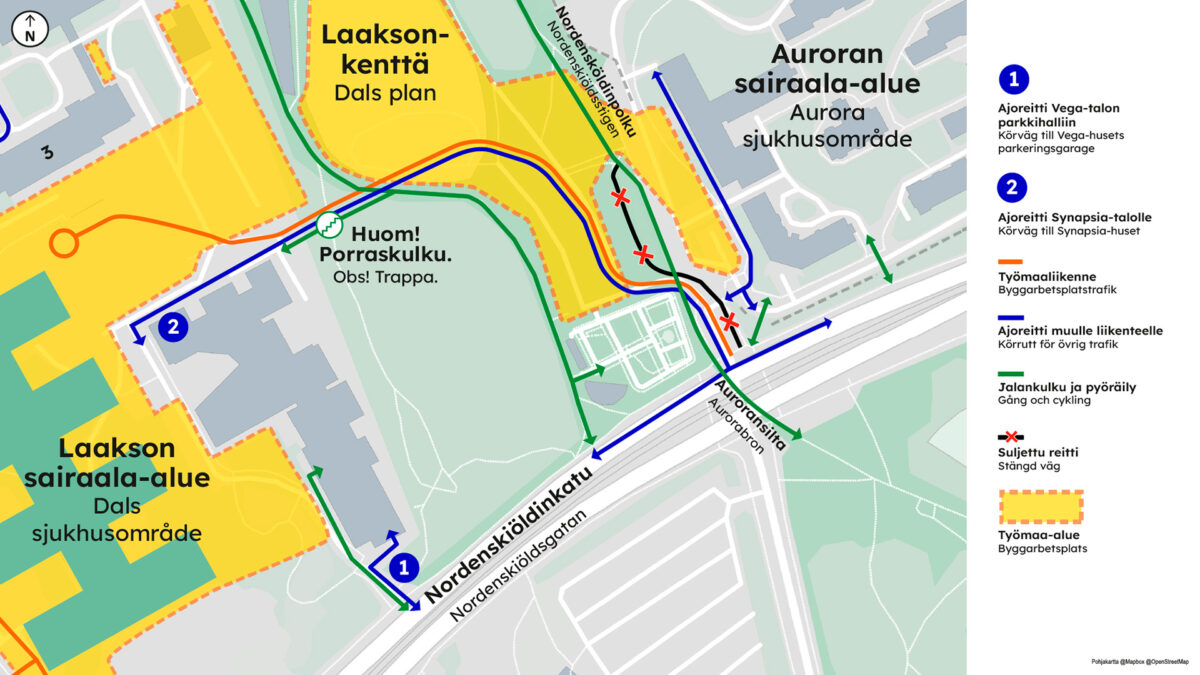 Karttakuva Synapsian pihatöistä kesällä 2026.