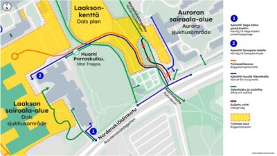 Väliaikaiset kulkureitit Synapsialle kesällä 2026.